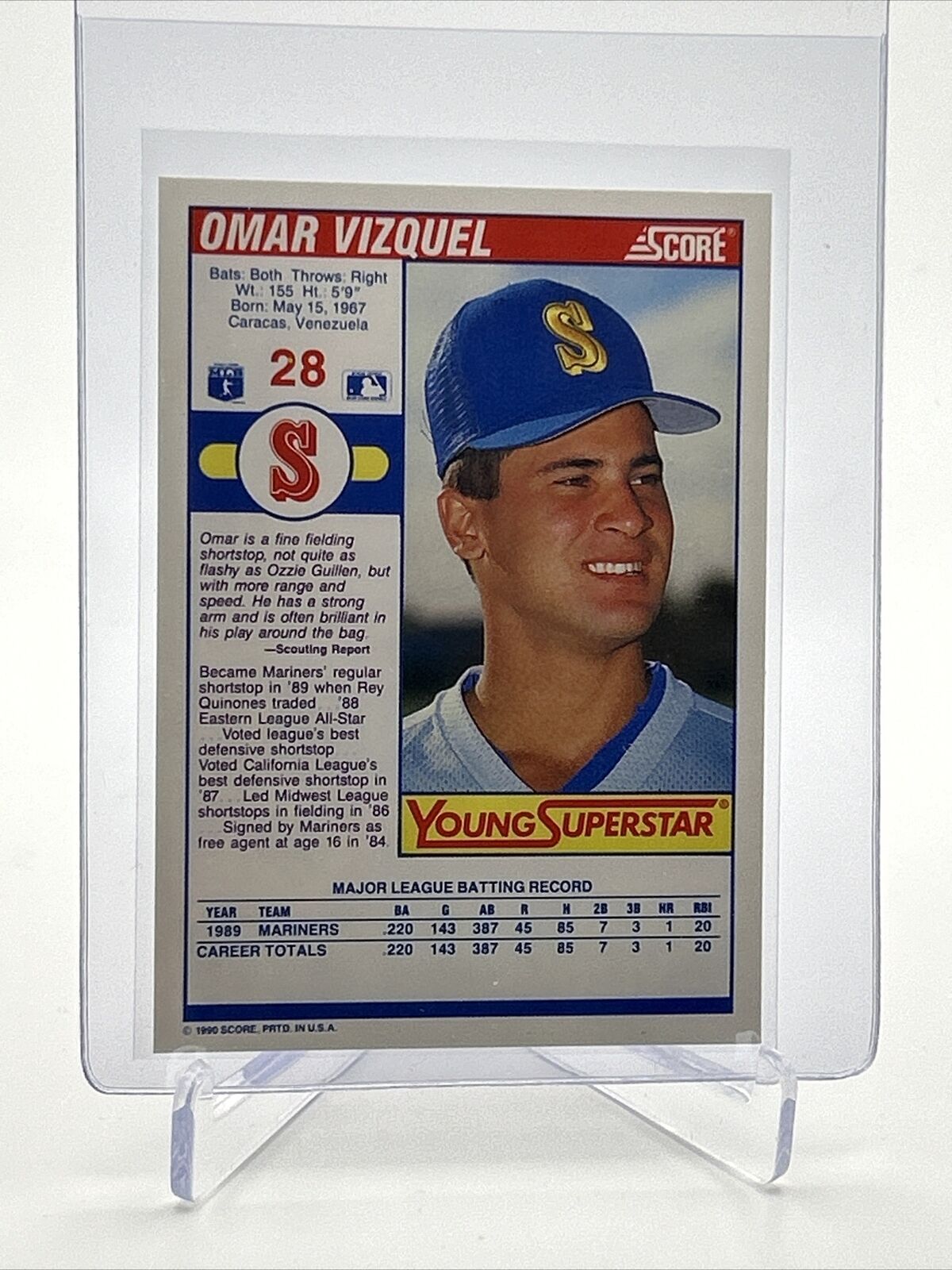 1990 Score Young Superstars 1 Omar Vizquel Card #28 Mint FREE SHIPPING