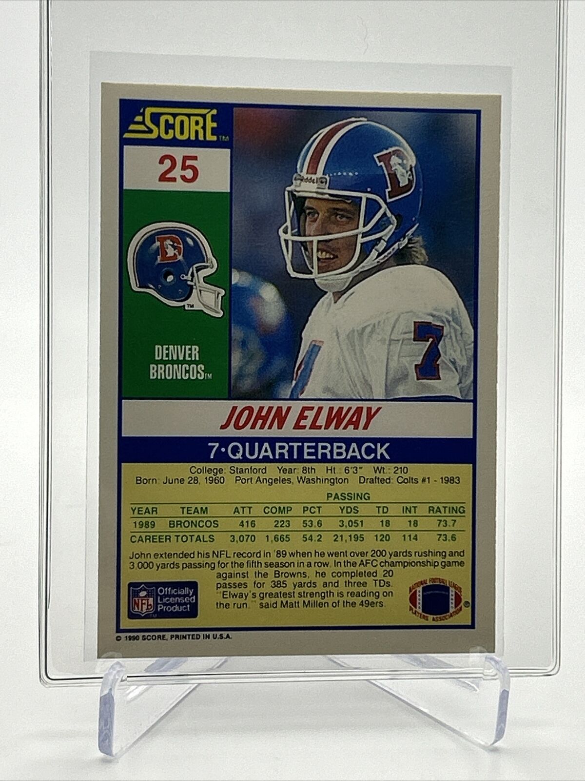 1990 Score John Elway Football Card #25 NM-MT FREE SHIPPING