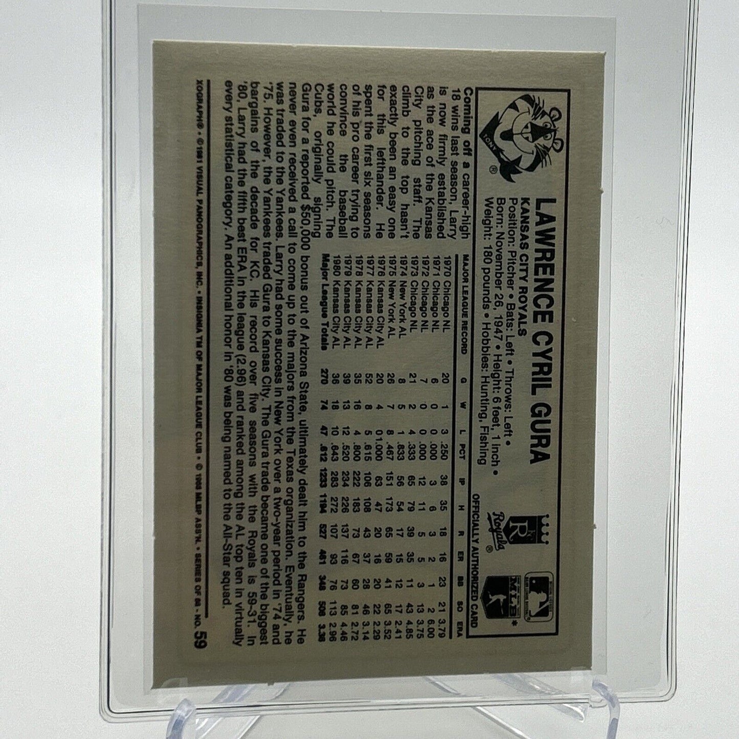 1981 Kellogg's Larry Gura Baseball Card #59 NM-Mint FREE SHIPPING