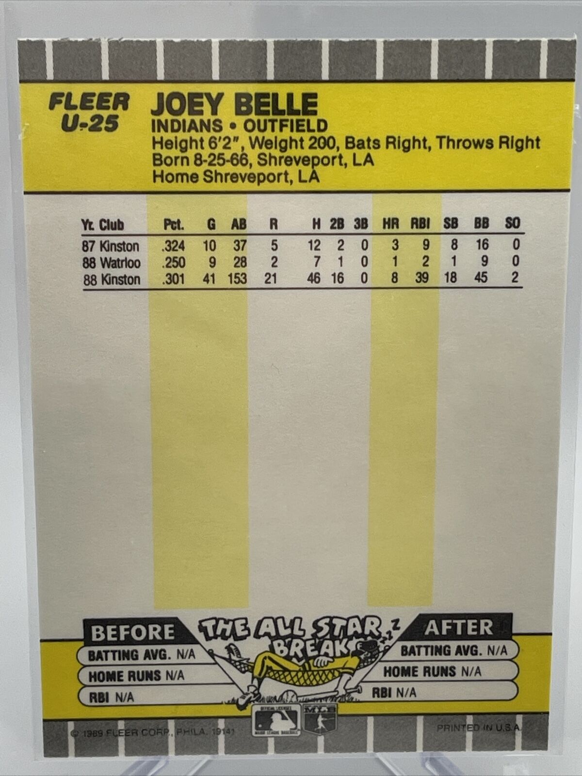 1989 Fleer Update Joey Belle Rookie Baseball Card #U-25 Mint FREE SHIPPING