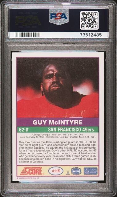 1989 Score Supplemental Guy McIntyre Rookie Football Card #411S PSA 9 Mint
