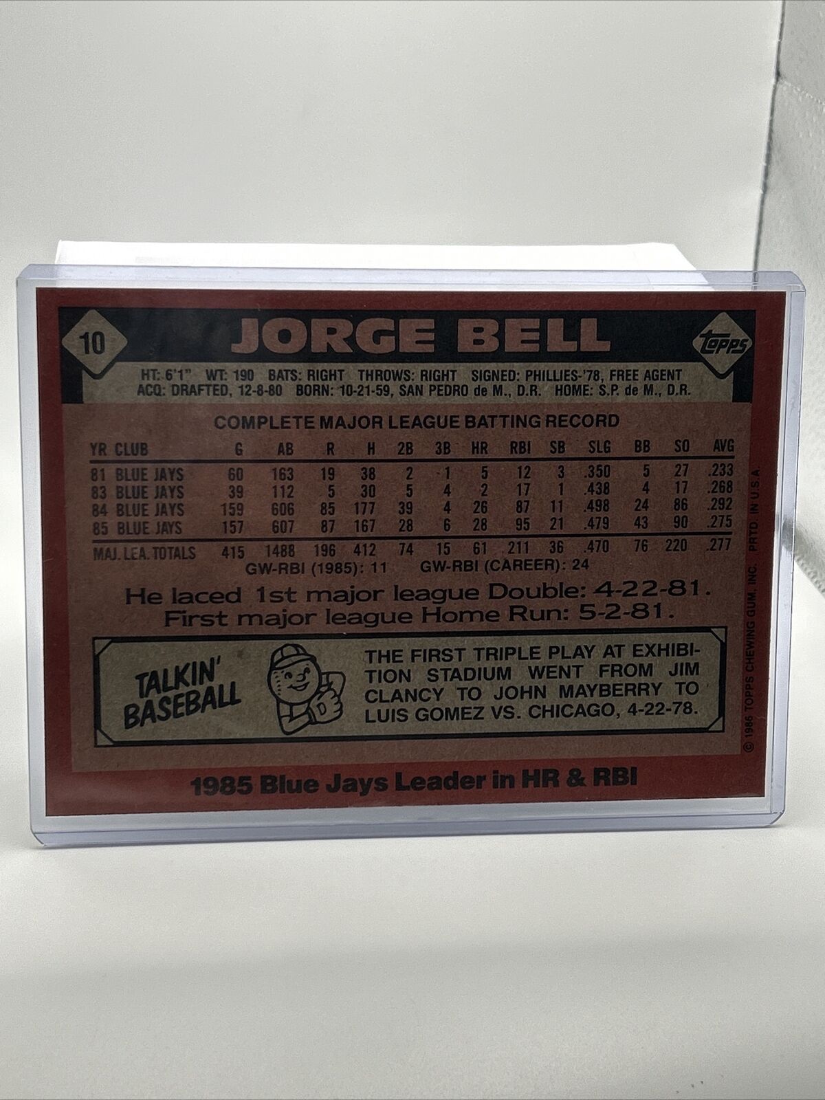 1986 Topps Super Jorge Bell Baseball Card #10 NM-Mint FREE SHIPPING