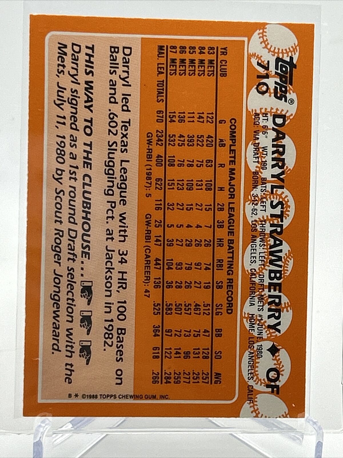 1988 Topps TIFFANY Baseball Card Darryl Strawberry #710 Mint FREE SHIPPING