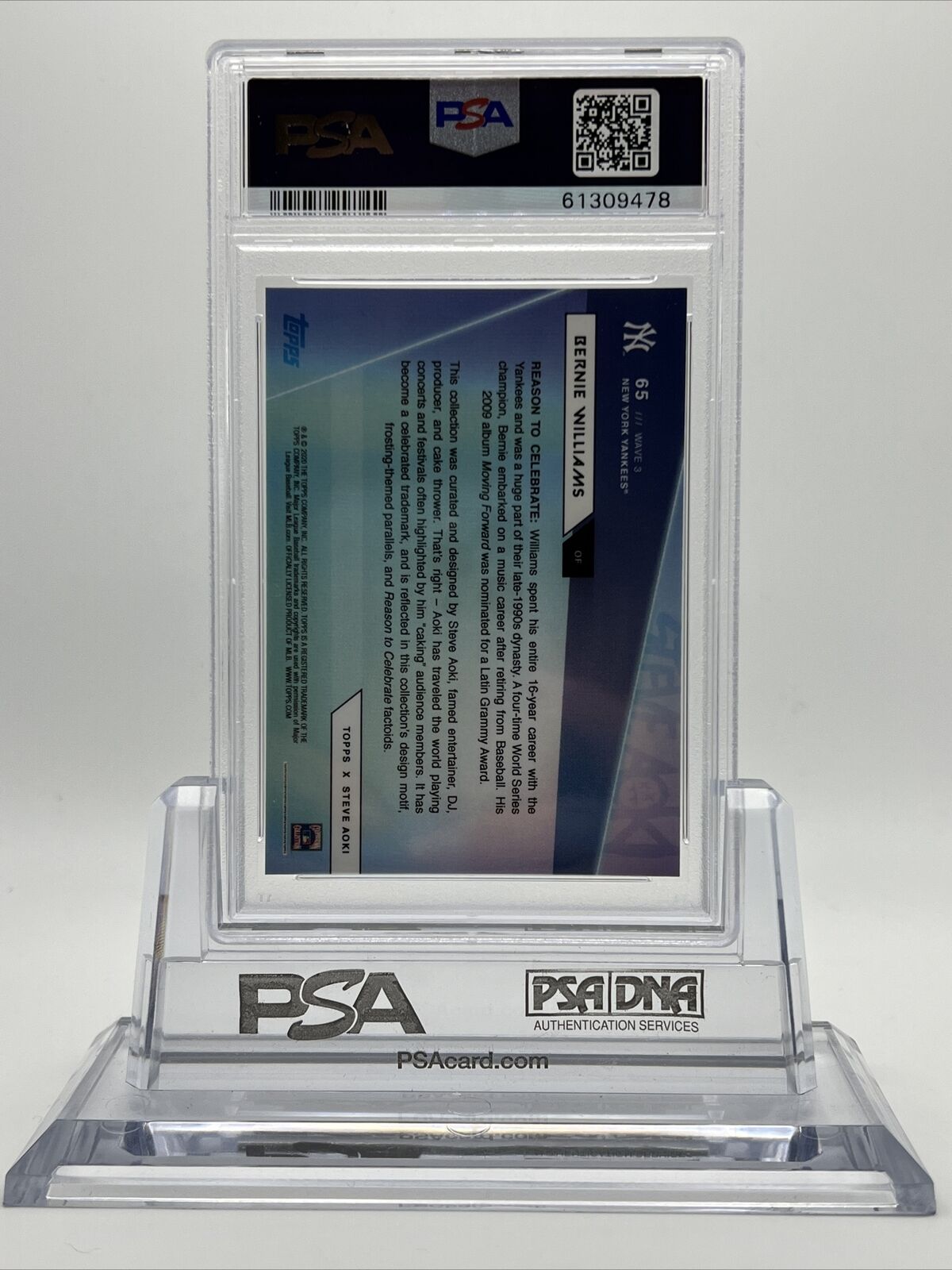 2020 Topps X Steve Aoki Bernie Williams Baseball Card #65 PSA 10
