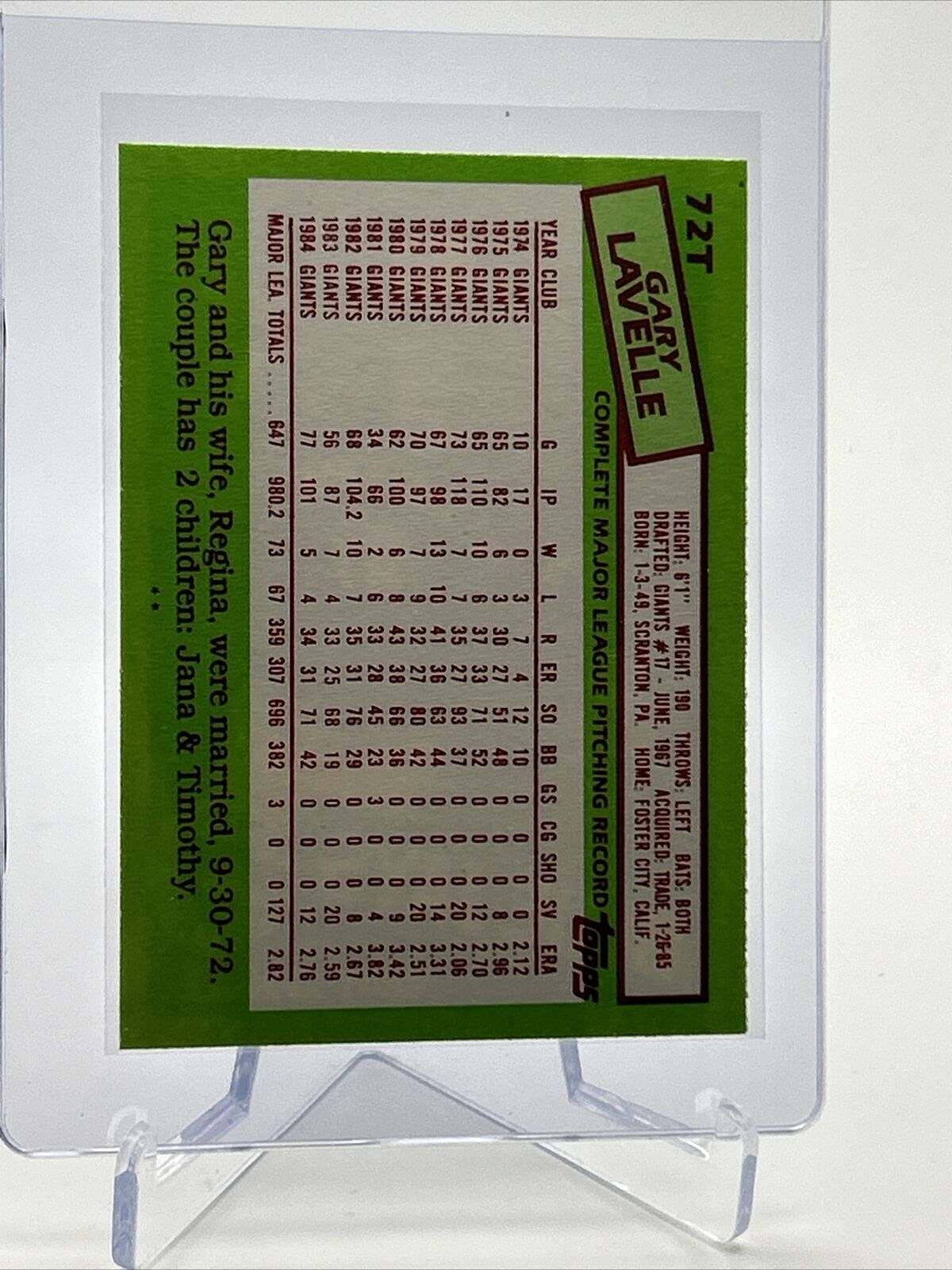 1985 Topps Traded Gary Lavelle Baseball Card #72T NM-MT FREE SHIPPING