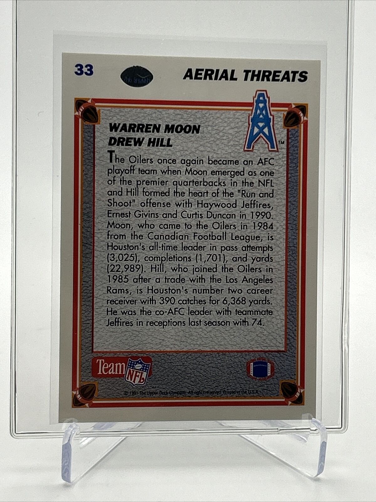 1991 Upper Deck Warren Moon/Drew Hill Card #33 Mint FREE SHIPPING