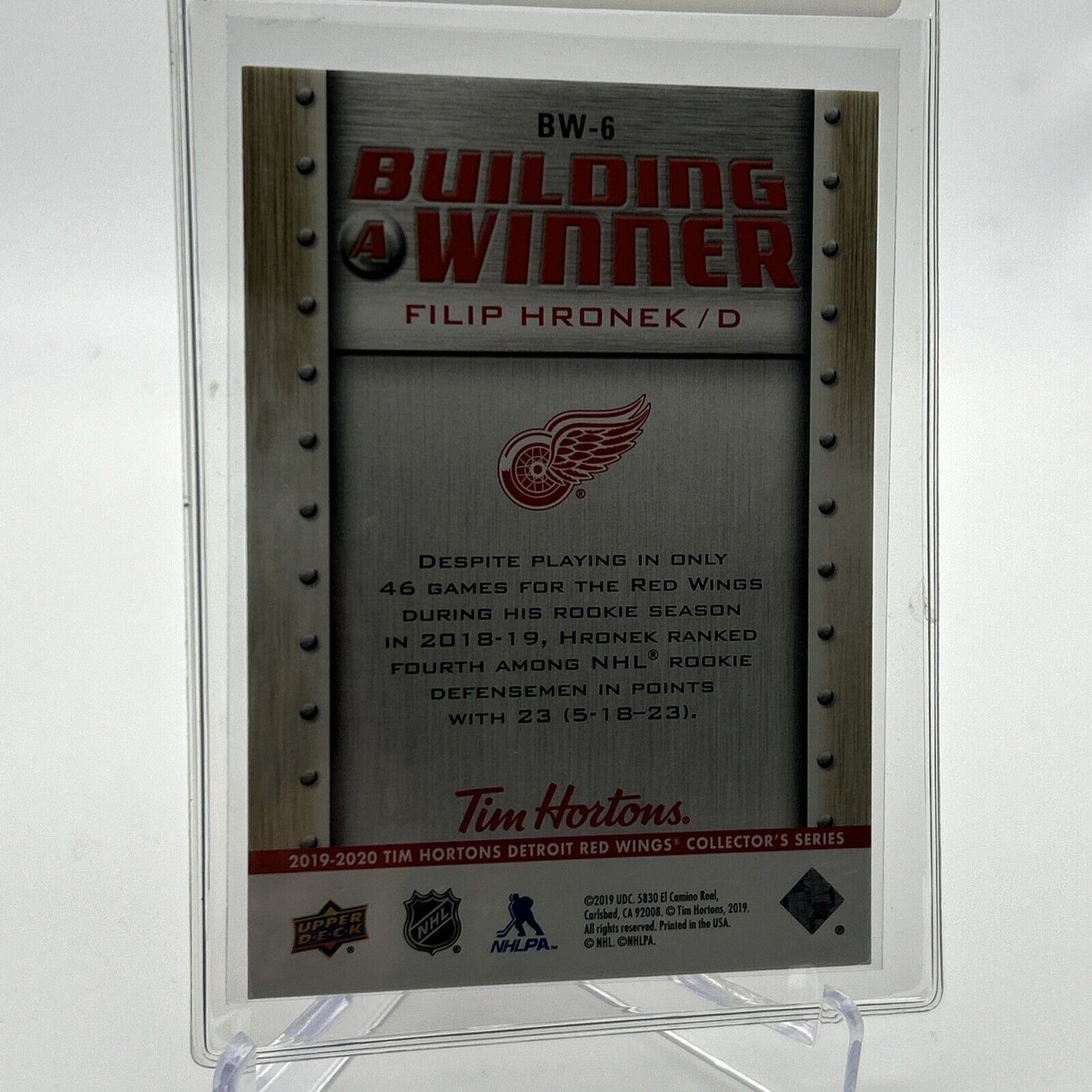 2019-20 Upper Deck Tim Hortons Filip Hronek Hockey Card #BW6 Mint FREE SHIPPING