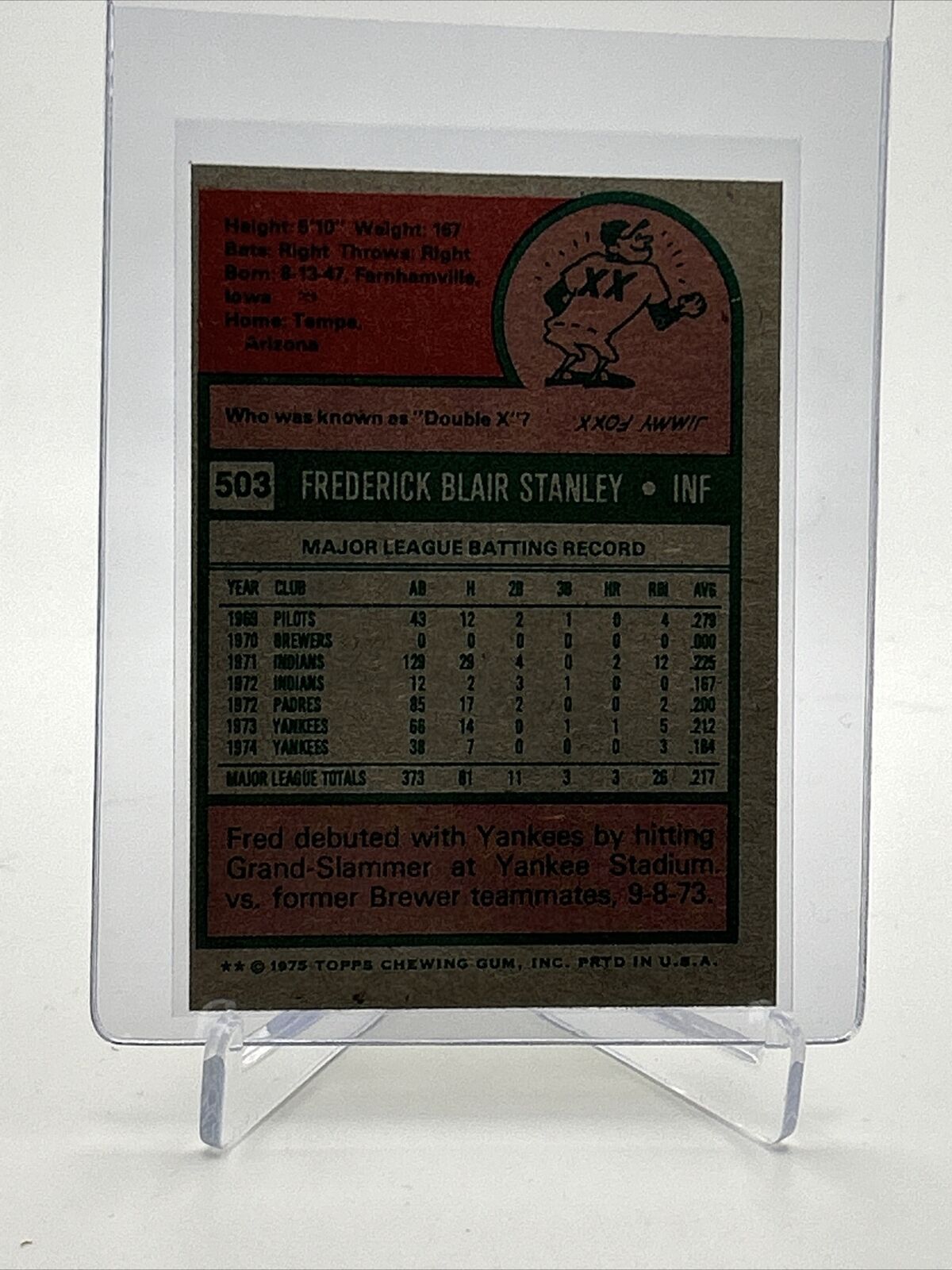 1975 Topps Fred Stanley Baseball Card #503 NM Quality FREE SHIPPING