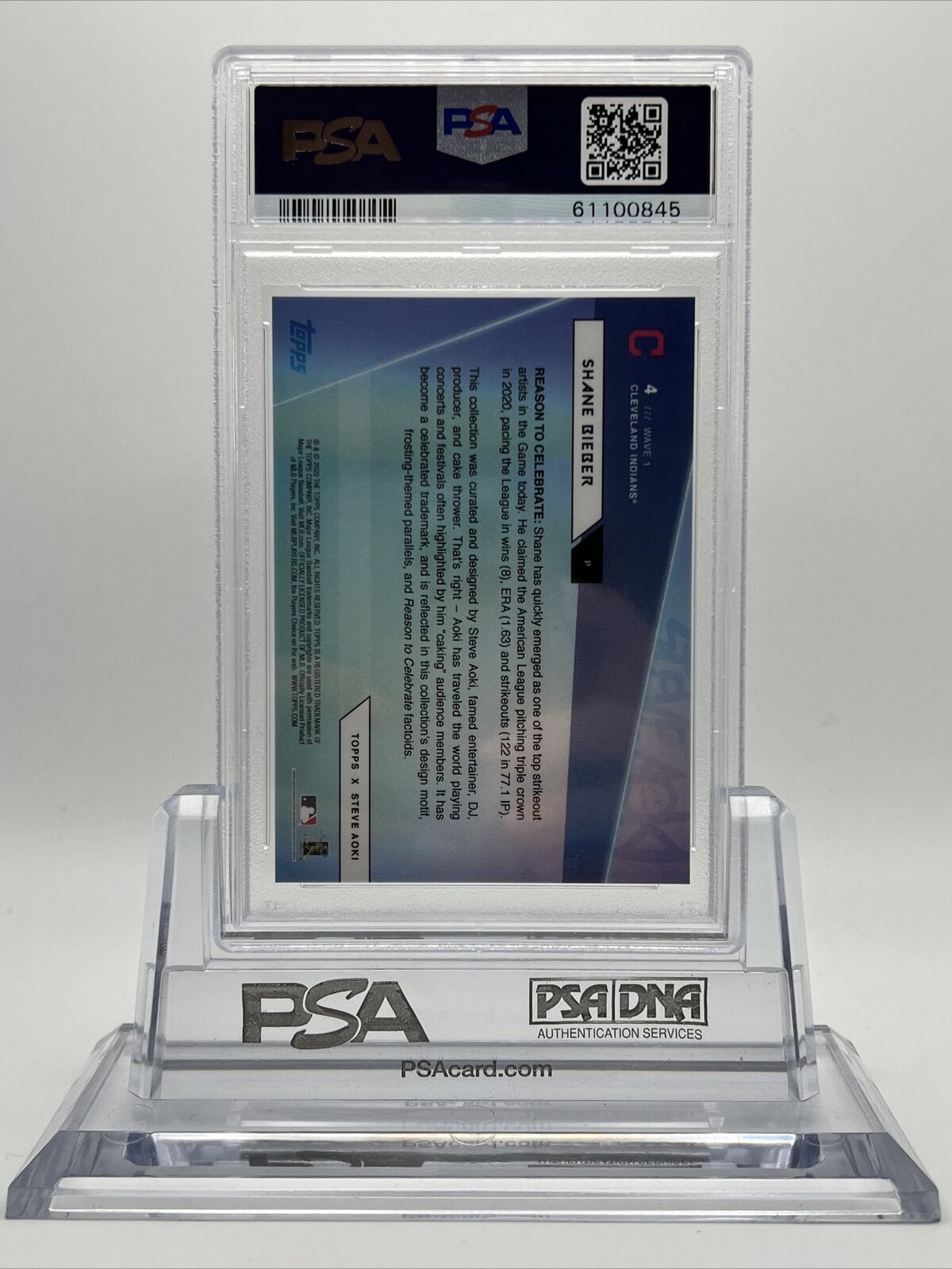 2020 Topps X Steve Aoki Shane Bieber Baseball Card #4 PSA 10