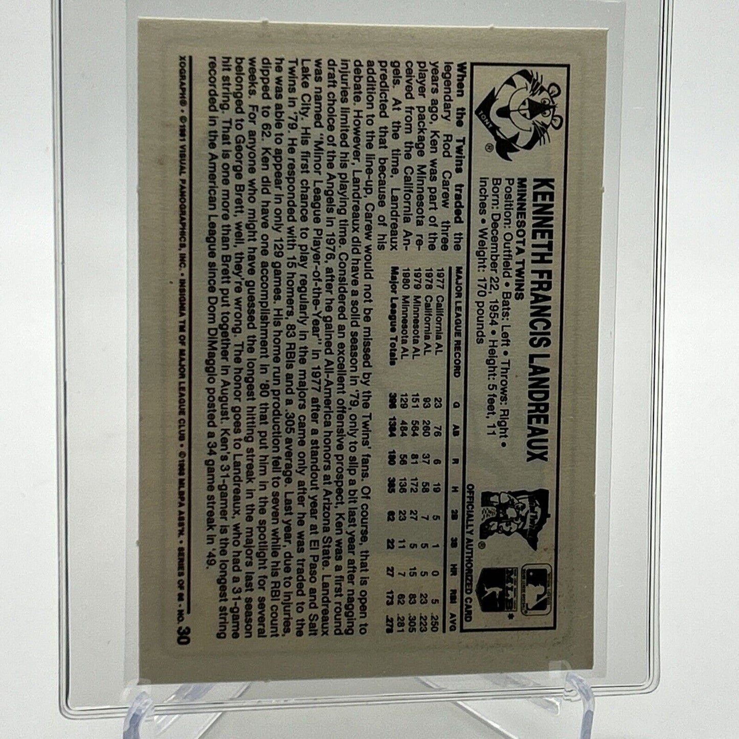 1981 Kellogg's Ken Landreaux Baseball Card #30 NM-Mint FREE SHIPPING