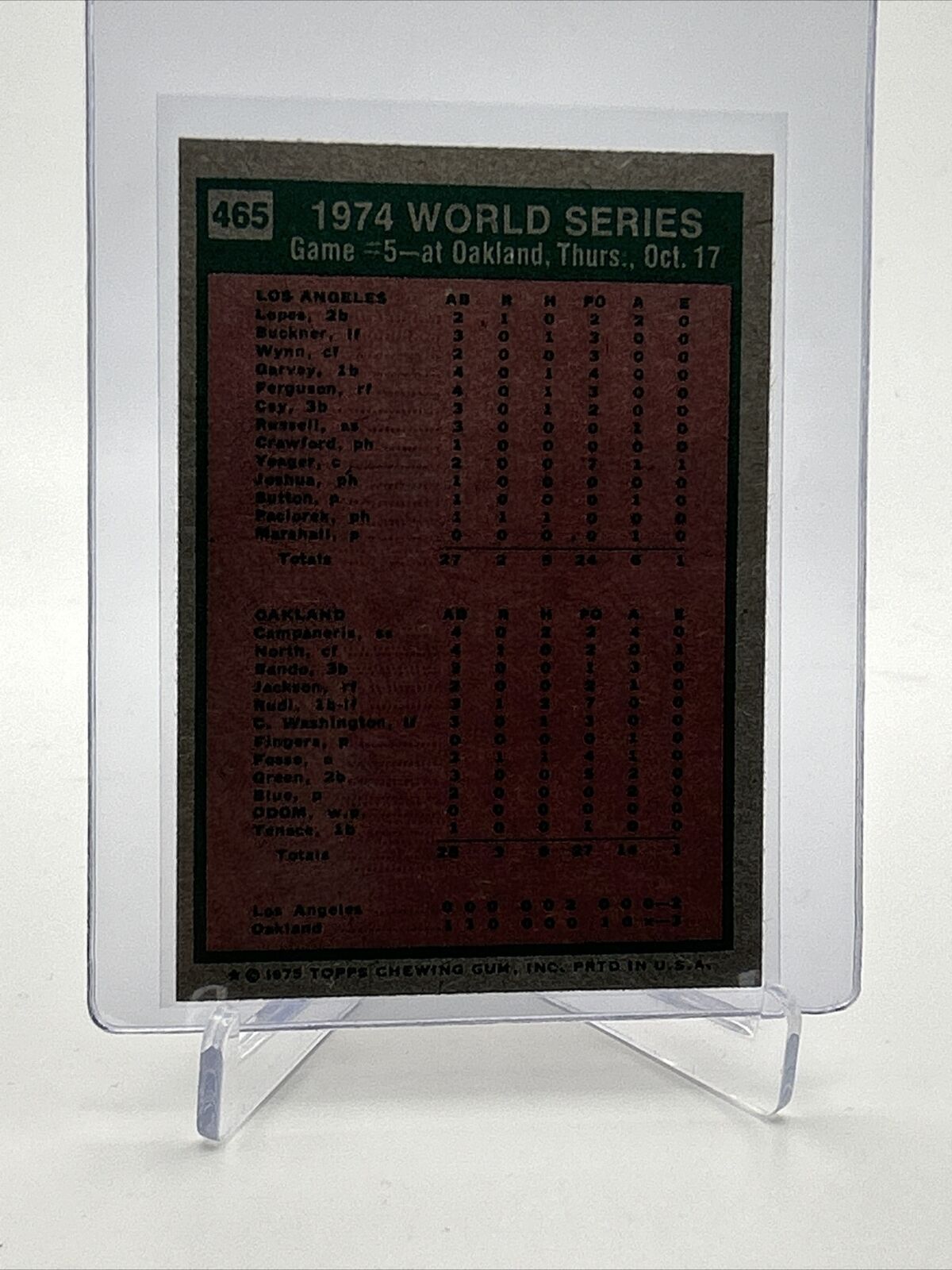 1975 Topps 1974 World Series Game 5 Baseball Card #465 NM Quality FREE SHIPPING