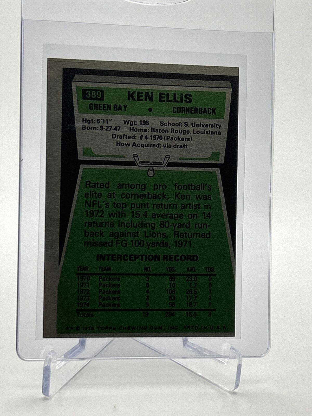 1975 Topps Ken Ellis Football Card #389 EX-MT Quality FREE SHIPPING