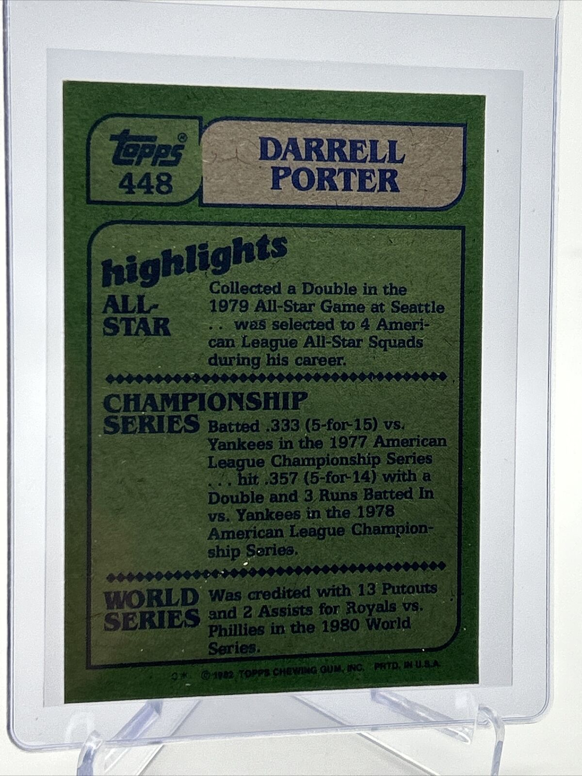 1982 Topps Darrell Porter Baseball Card #448 NM-Mint FREE SHIPPING