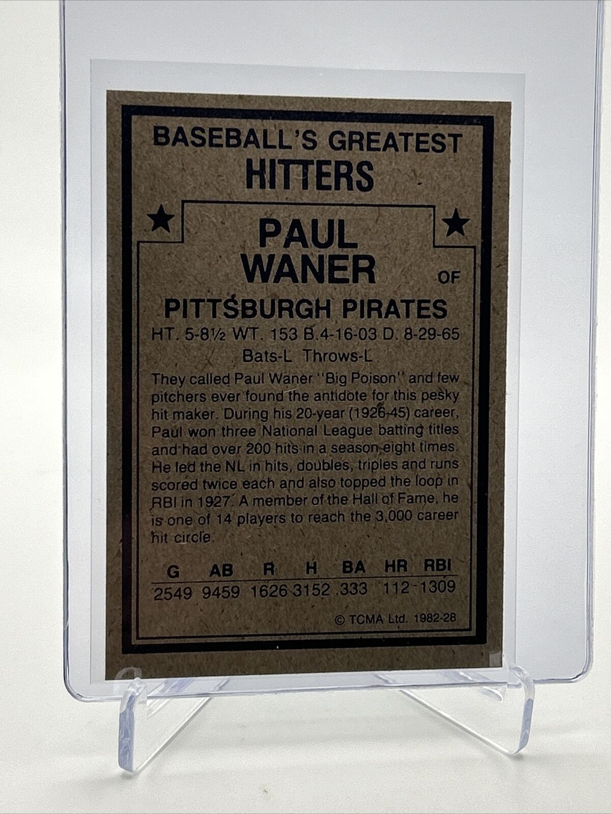 1982 TCMA Greatest Hitters Paul Waner Baseball Card #28 Mint FREE SHIPPING