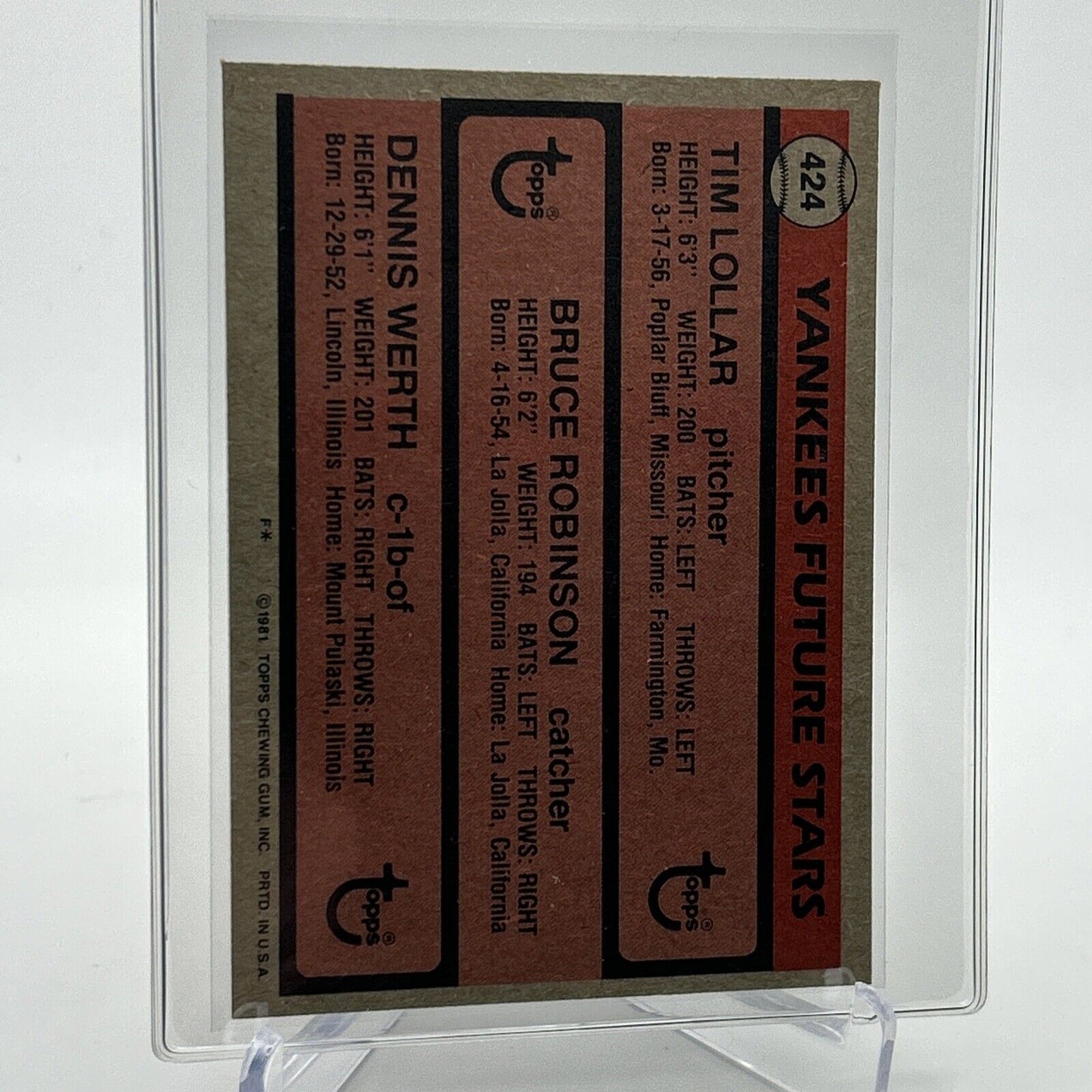 1981 Topps Yankees Future Stars Rookie Baseball Card #424 NM-Mint FREE SHIPPING