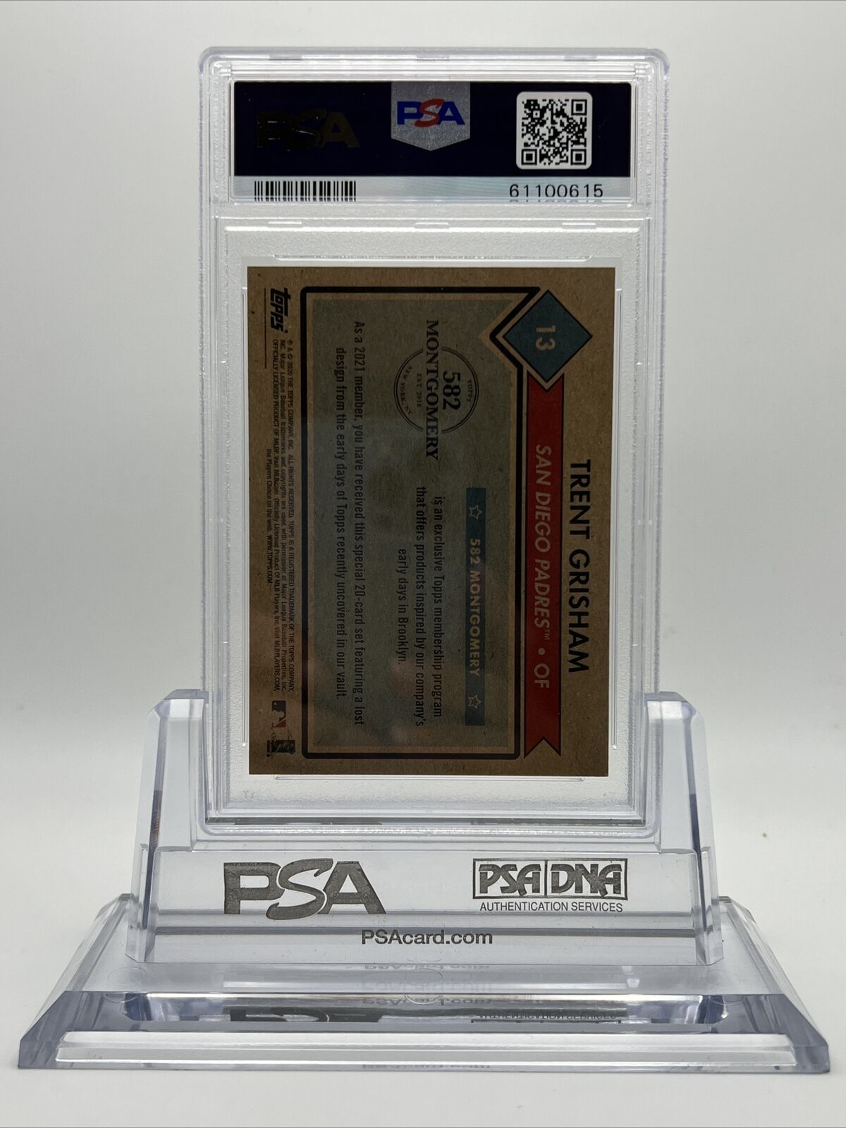 2021 Topps 582 Montgomery Club Set 1 Trent Grisham Rookie Card #13 PSA 10