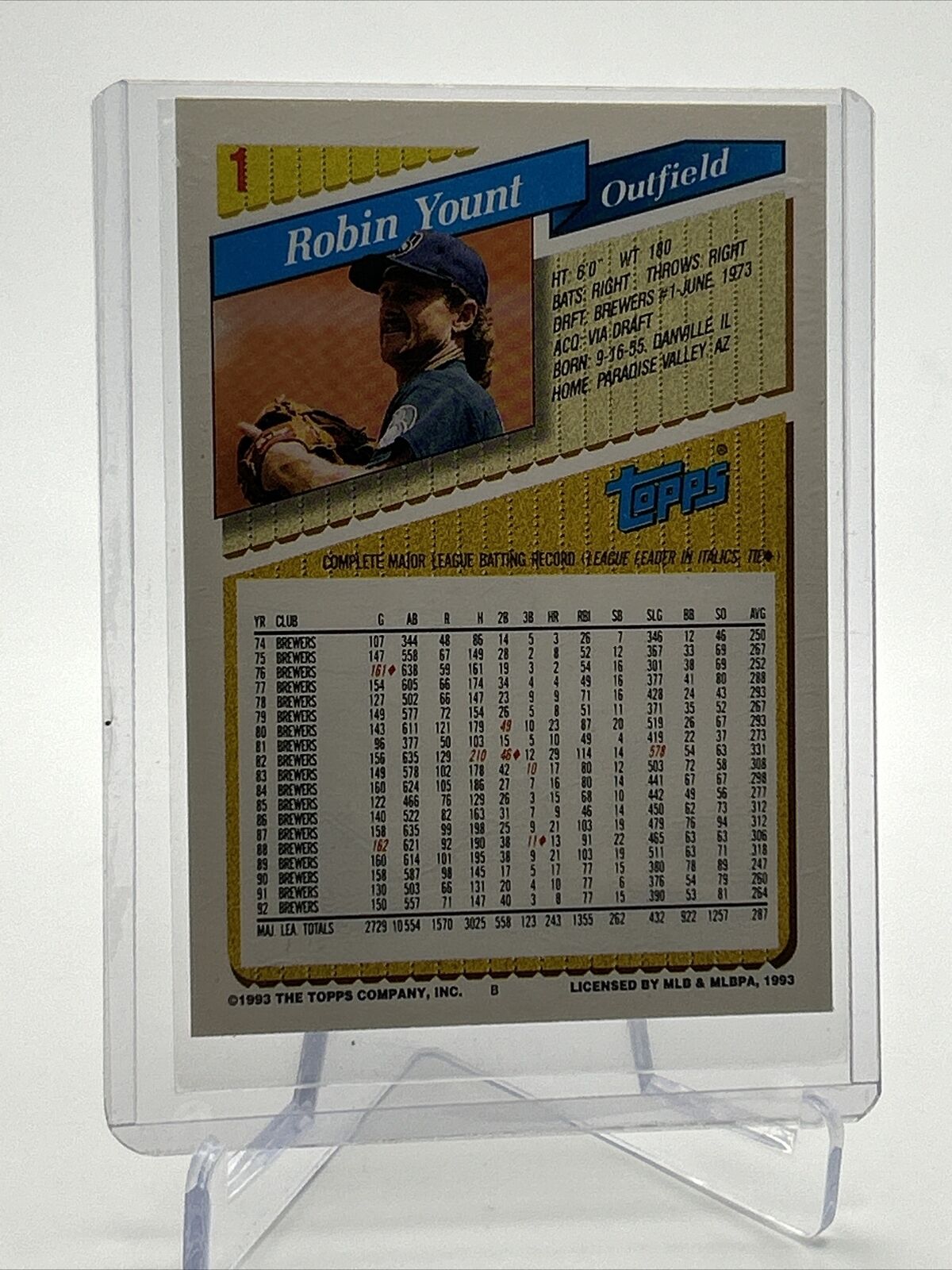 1993 Topps Inaugural Colorado Rockies Robin Yount Baseball Card #1 FREE SHIPPING