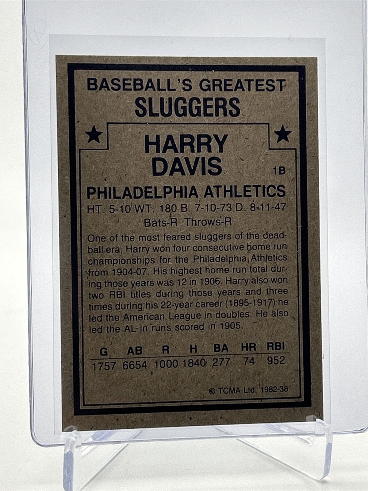 1982 TCMA Greatest Sluggers Harry Davis Baseball Card #38 Mint FREE SHIPPING
