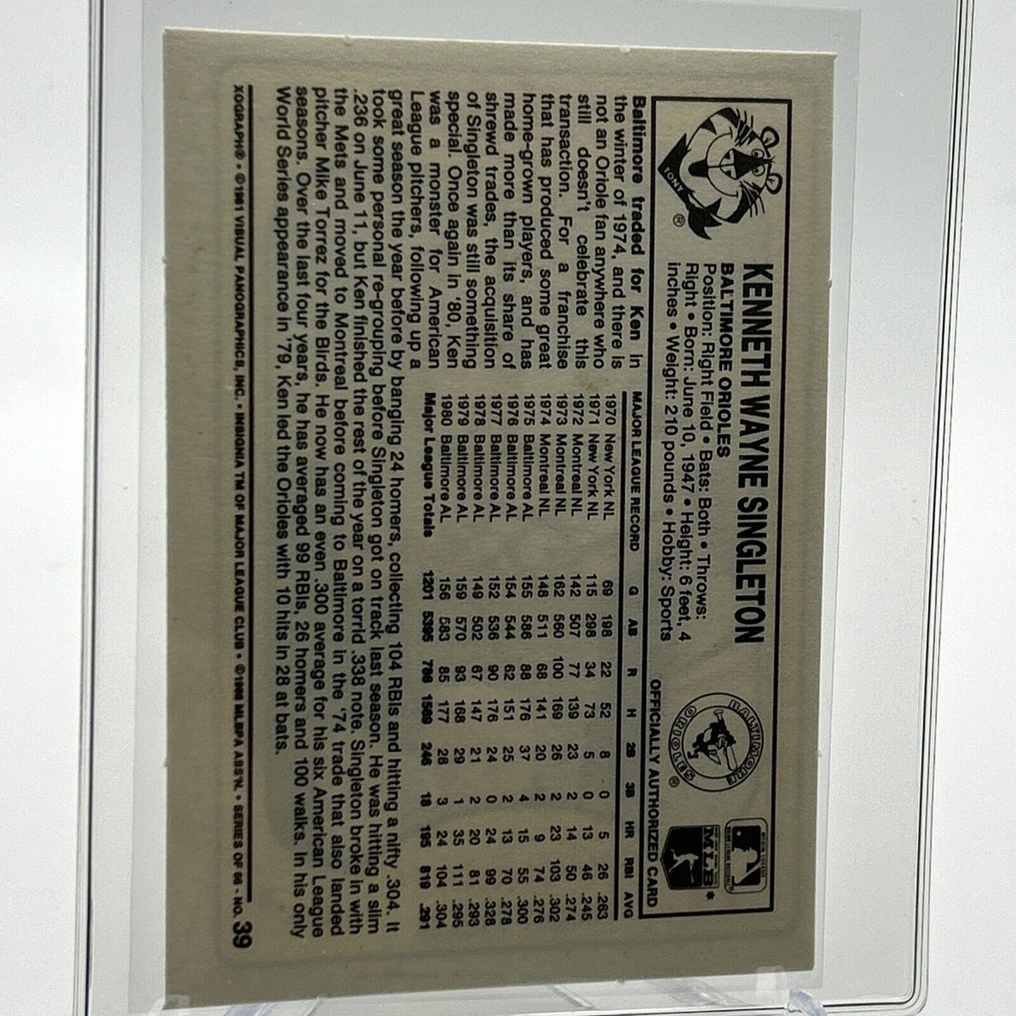 1981 Kellogg's Ken Singleton Baseball Card #39 NM-Mint FREE SHIPPING