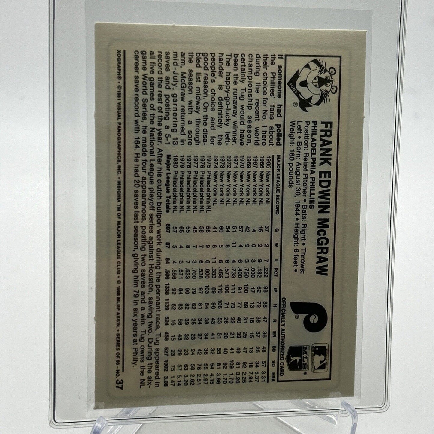 1981 Kellogg's Tug McGraw Baseball Card #37 NM-Mint FREE SHIPPING