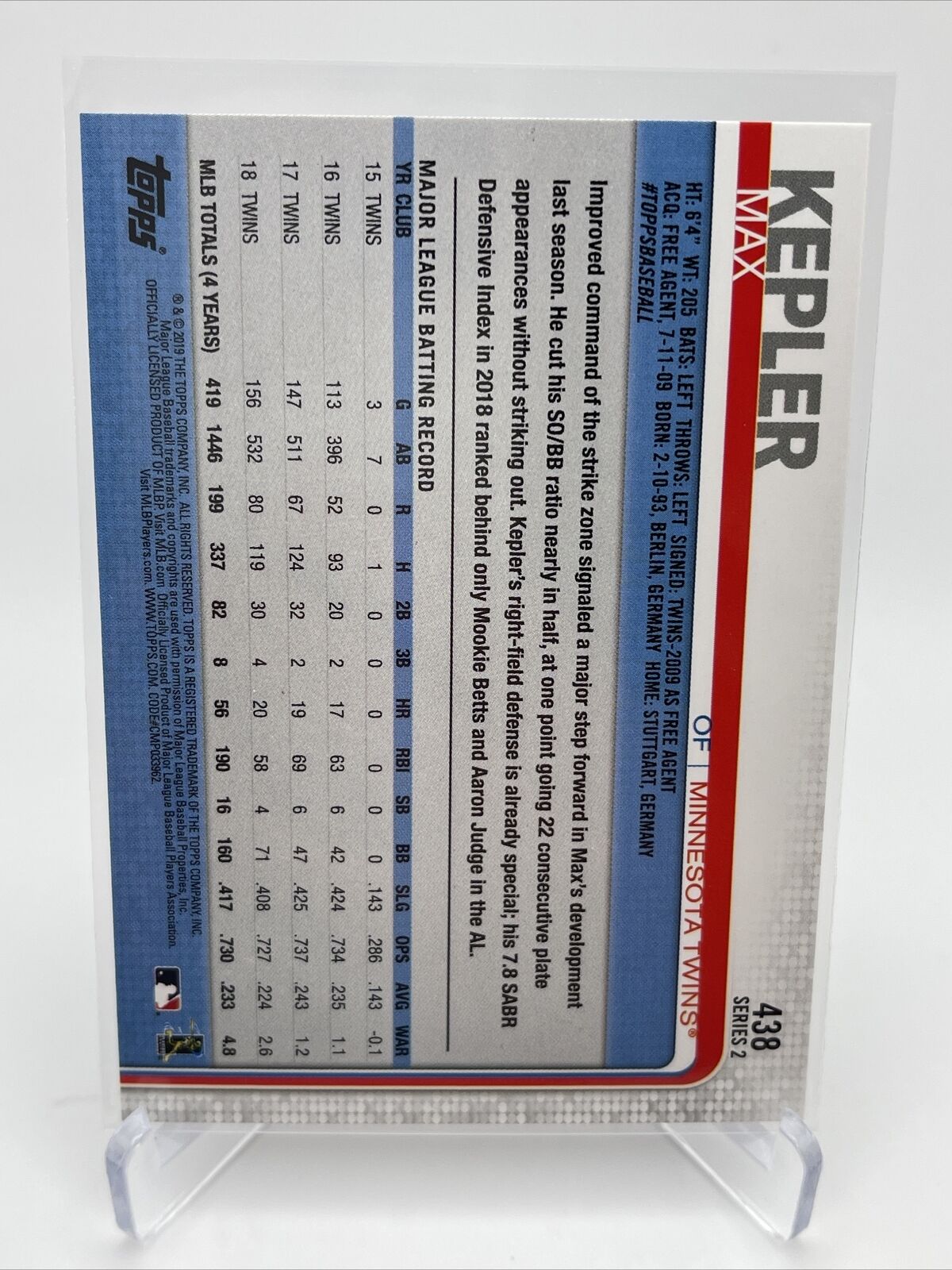 2019 Topps Max Kepler Baseball Card #438 Mint FREE SHIPPING