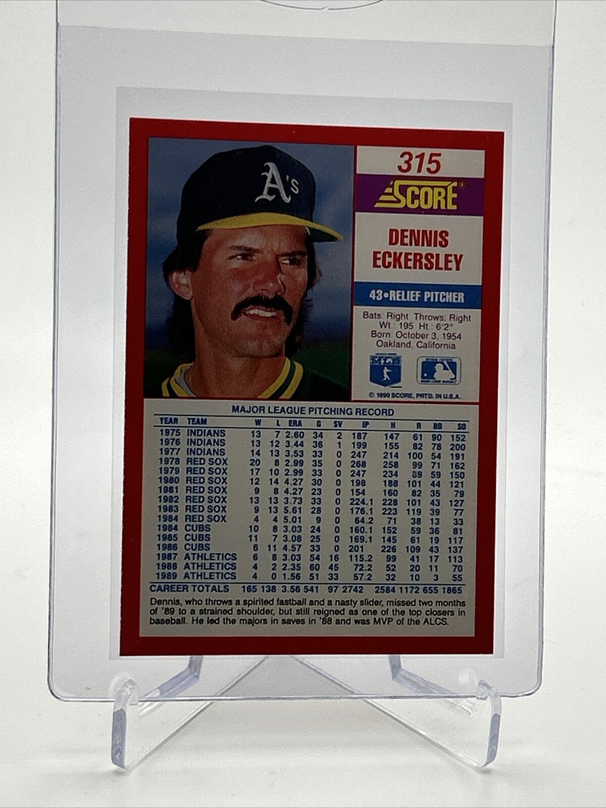 1990 Score Dennis Eckersley Baseball Card #315 Mint FREE SHIPPING