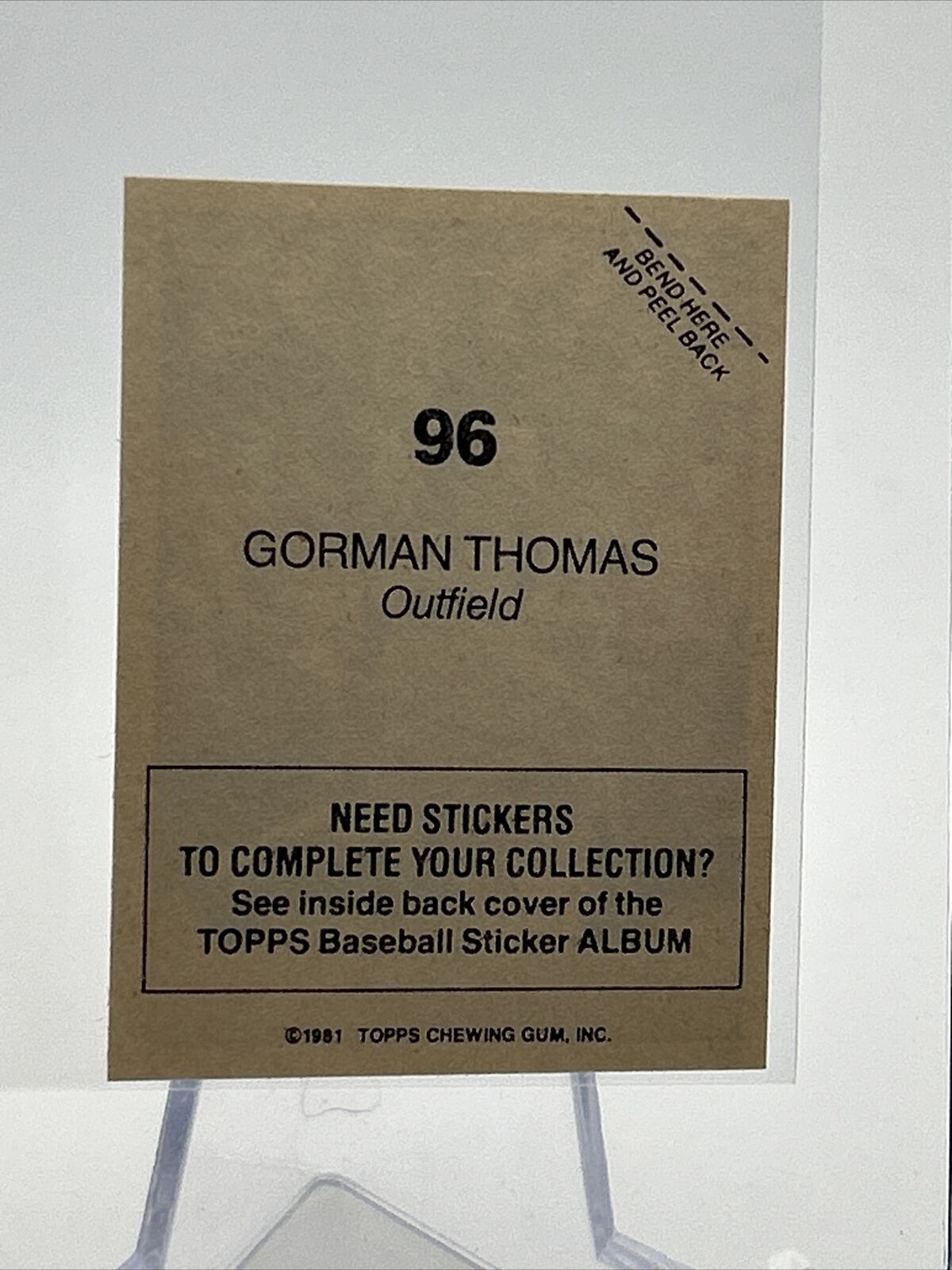 1981 Topps Stickers Gorman Thomas Baseball Card #96 NM-Mint FREE SHIPPING
