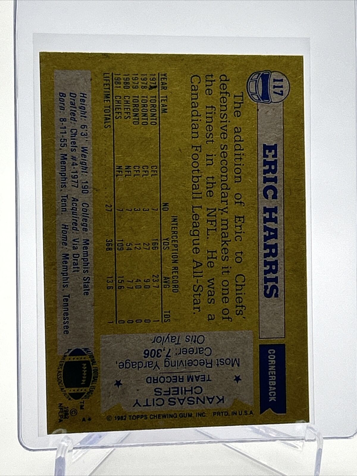1982 Topps Eric Harris Football Card #117 NM-MT FREE SHIPPING