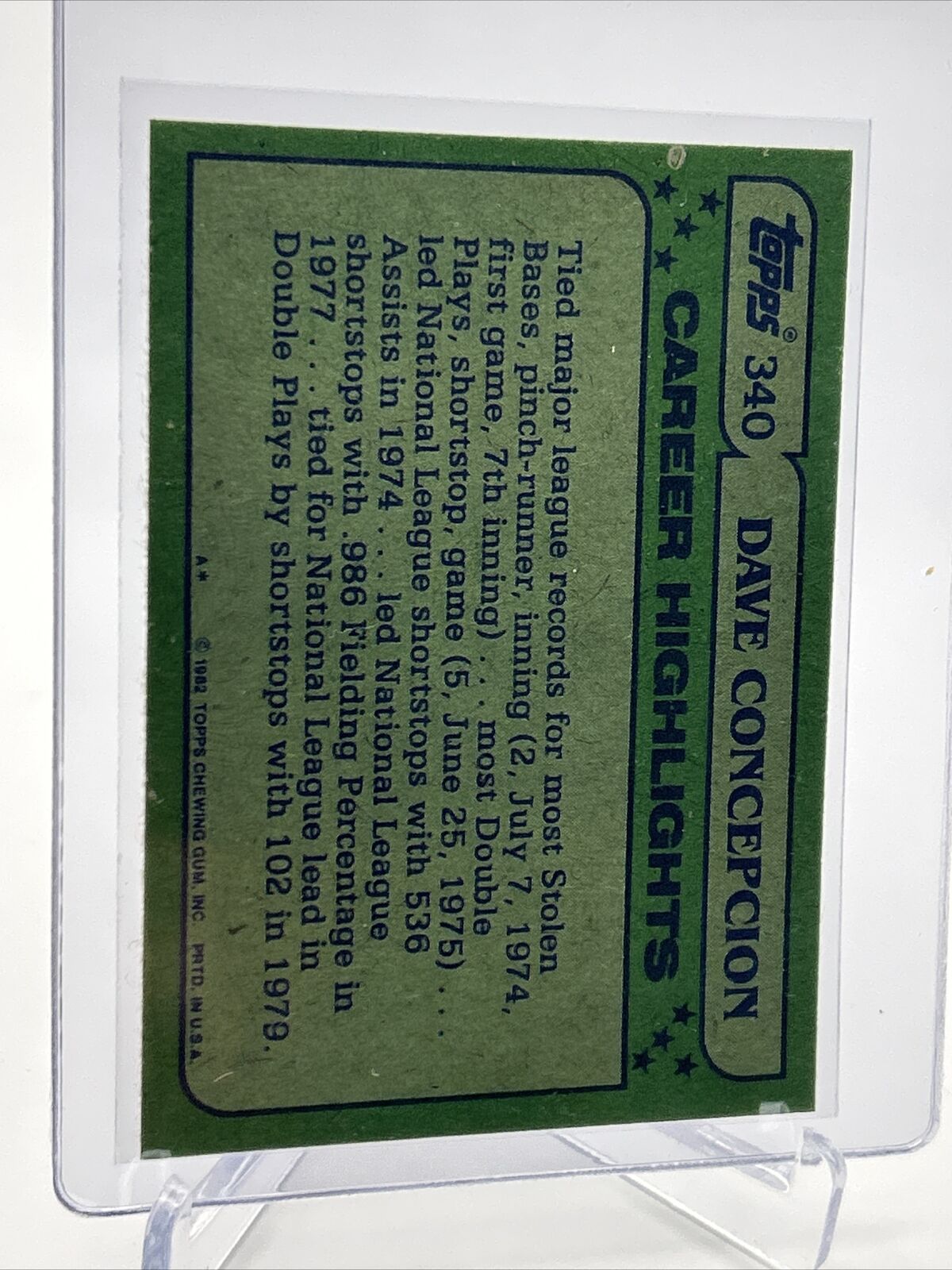 1982 Topps Dave Concepcion Baseball Card #340 NM-Mint FREE SHIPPING