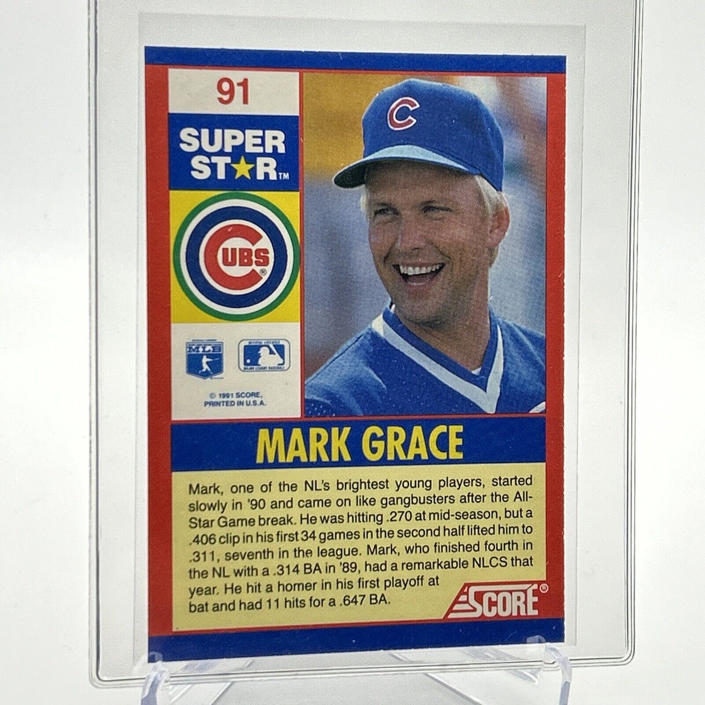 1991 Score 100 Superstars Mark Grace Baseball Card #91 Mint FREE SHIPPING