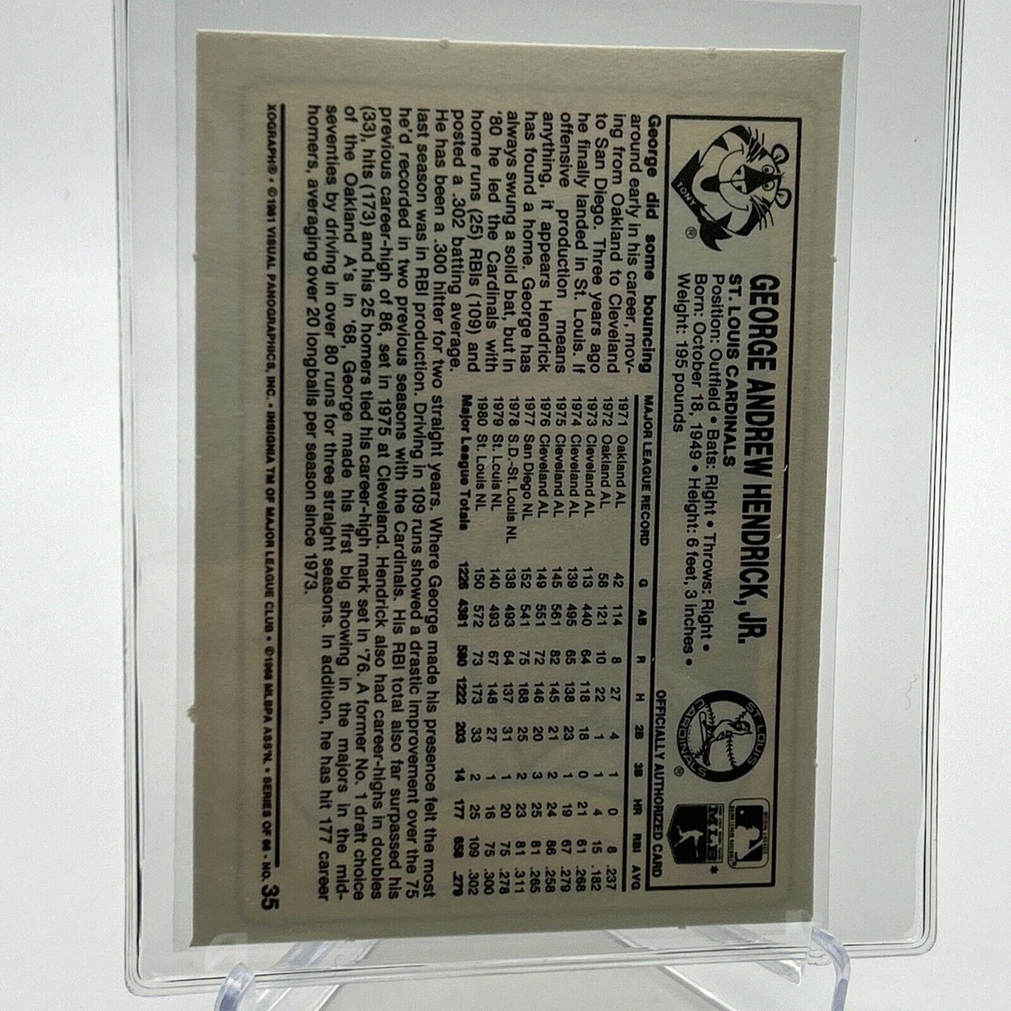 1981 Kellogg's George Hendrick Baseball Card #35 NM-Mint FREE SHIPPING