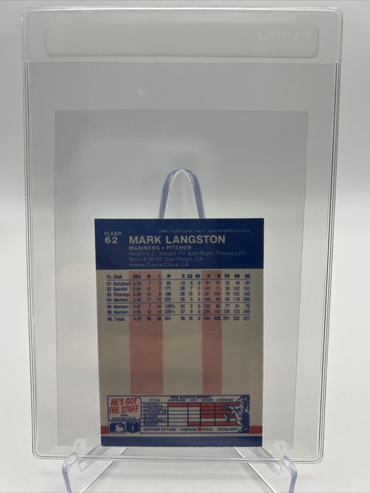 1987 Fleer Classic MINI Mark Langston Baseball Card #62 Mint FREE SHIPPING