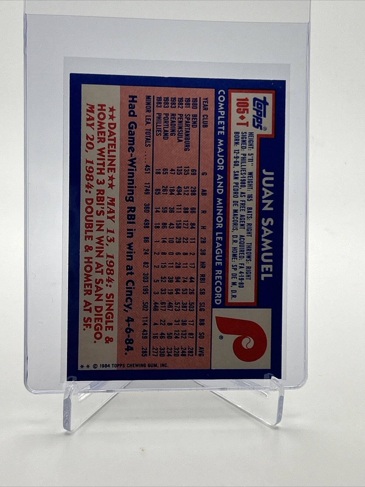 1984 Topps Traded TIFFANY Juan Samuel Card #105T NM-MT FREE SHIPPING
