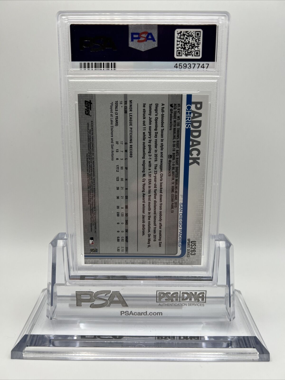 2019 Topps Update Chris Paddack RAINBOW FOIL Rookie Baseball Card #US263 PSA 9