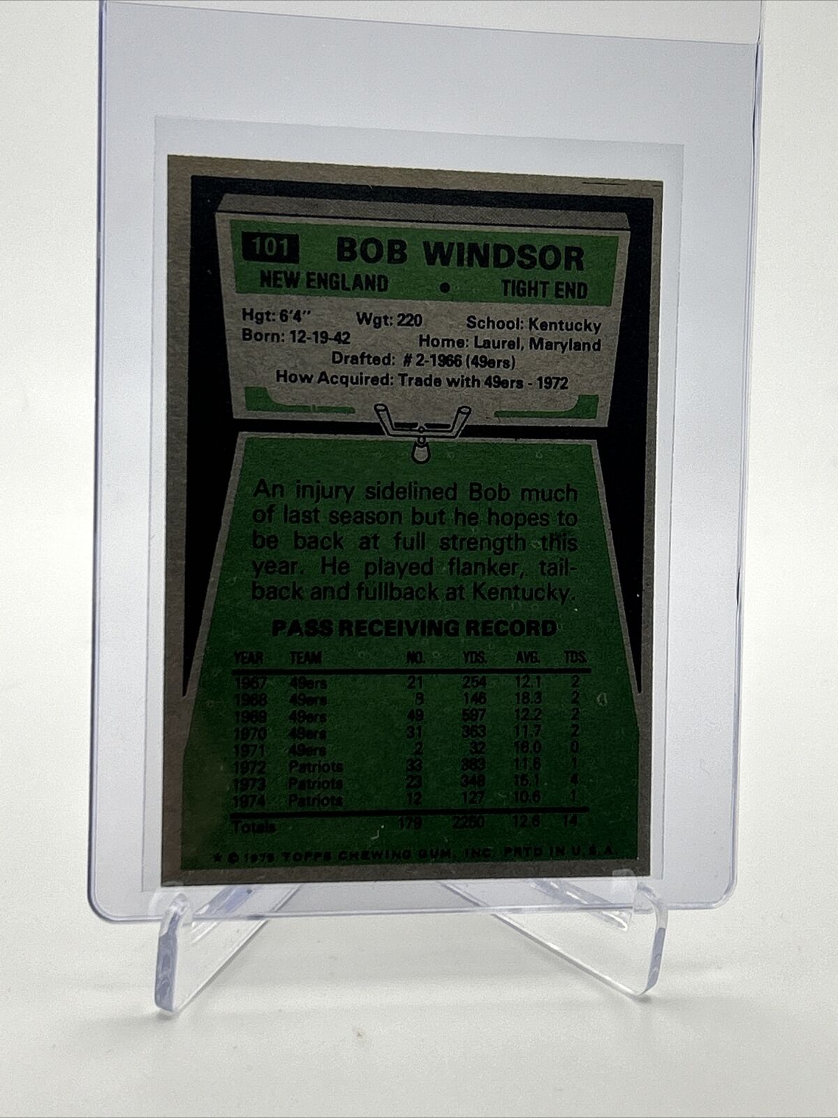 1975 Topps Bob Windsor Football Card #101 EX-MT Quality FREE SHIPPING