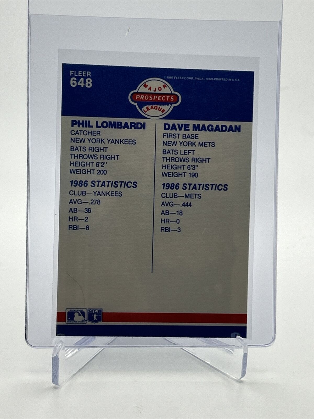 1987 Fleer Phil Lombardi/Dave Magadan Rookie Card #648 Mint FREE SHIPPING