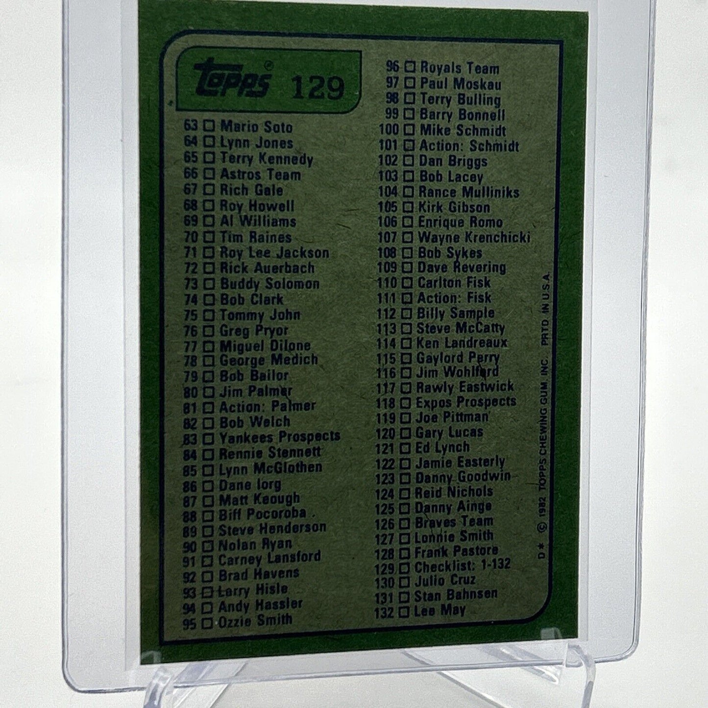 1982 Topps Checklist: 1-132 Baseball Card #129 NM-Mint FREE SHIPPING