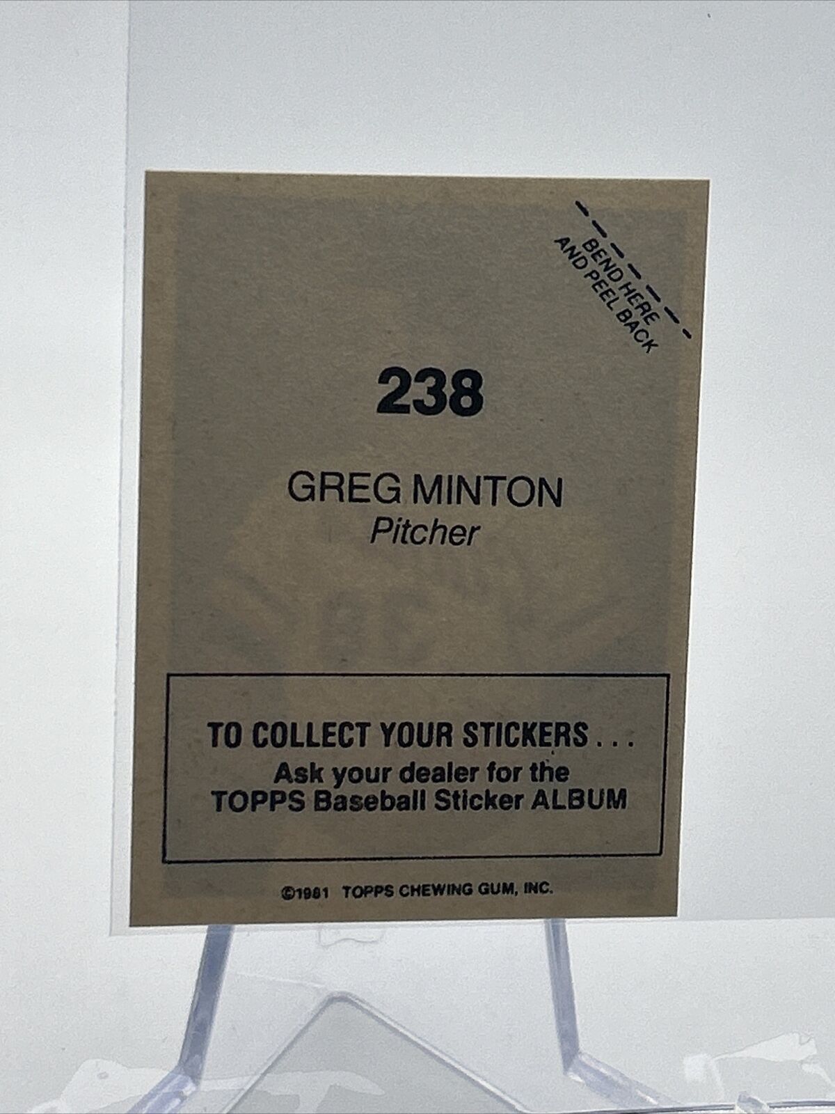 1981 Topps Stickers Greg Minton Baseball Card #238 NM-Mint FREE SHIPPING