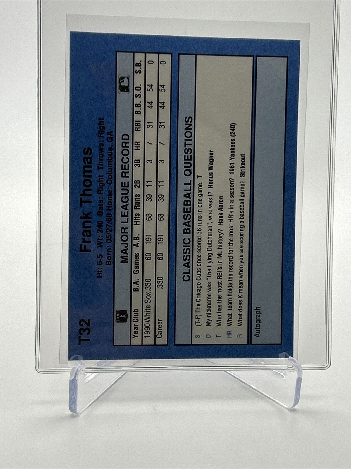 1991 Classic Frank Thomas Baseball Card #T32 Mint FREE SHIPPING