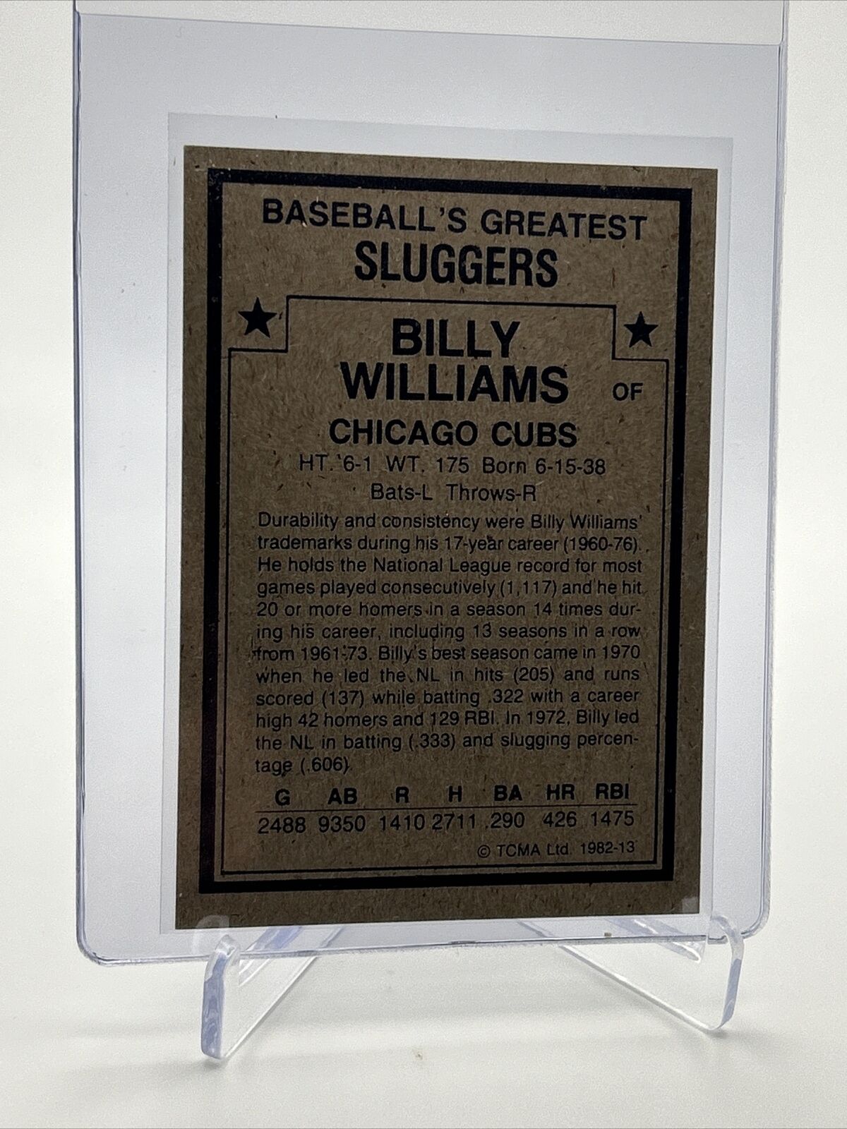 1982 TCMA Greatest Sluggers Billy Williams Baseball Card #13 Mint FREE SHIPPING