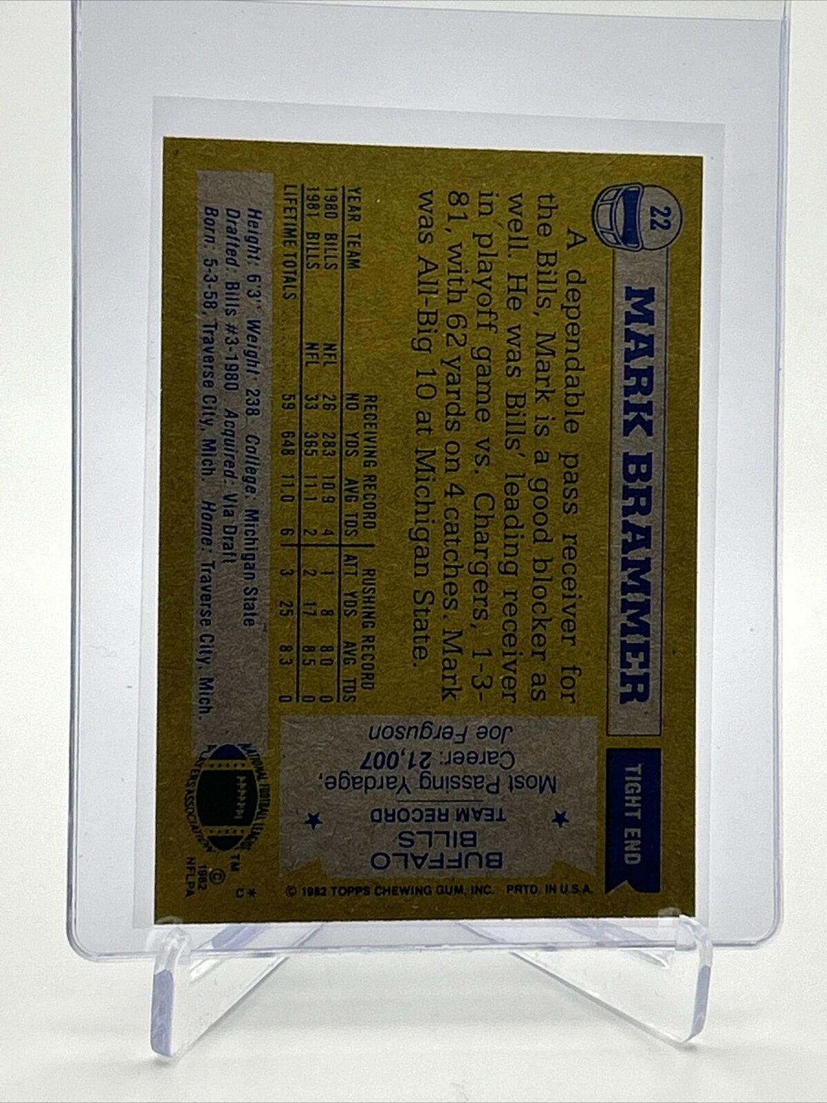 1982 Topps Mark Brammer Football Card #22 NM-MT FREE SHIPPING
