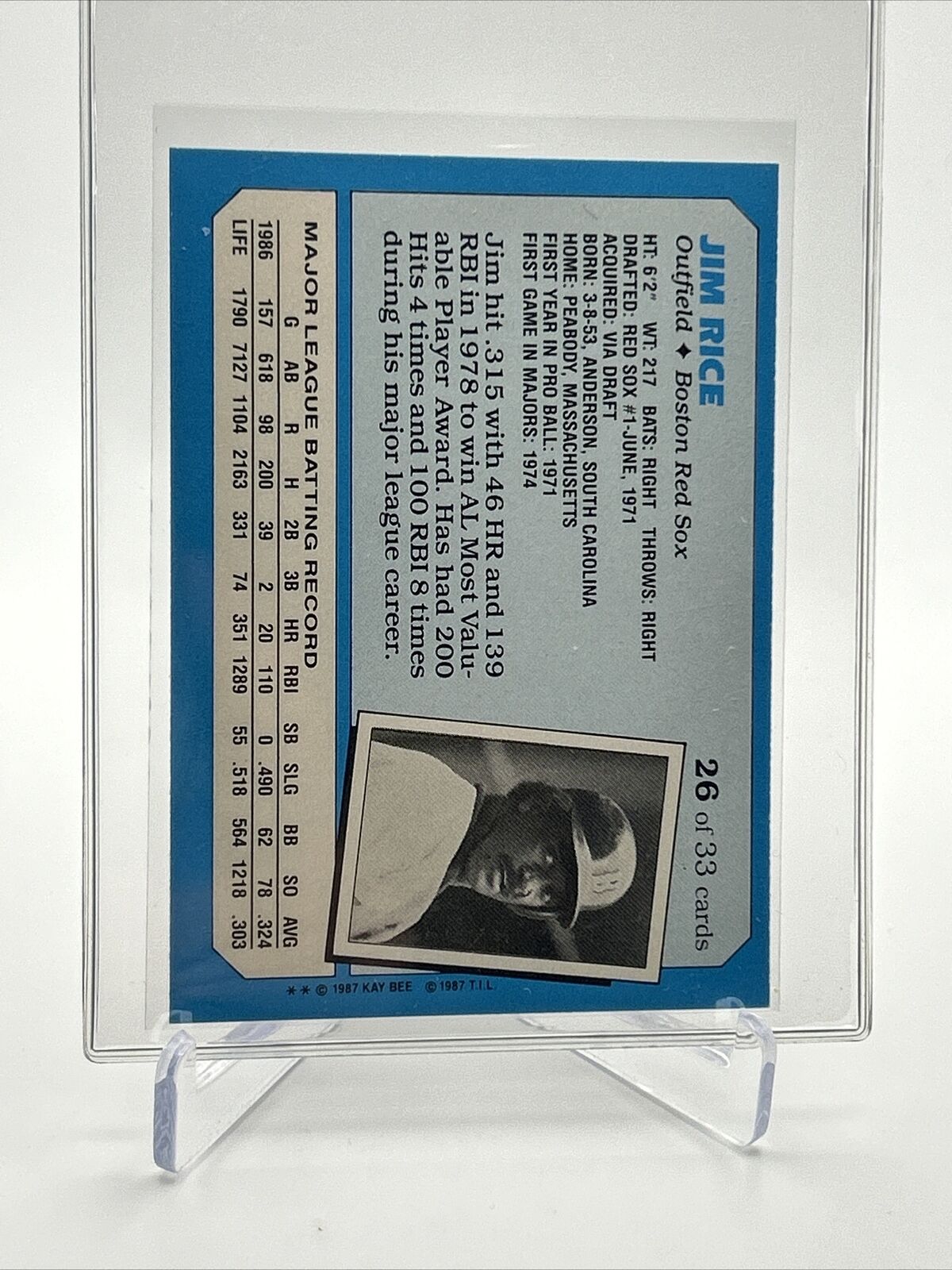 1987 Topps Kay-bee Jim Rice Baseball Card #26 Mint FREE SHIPPING