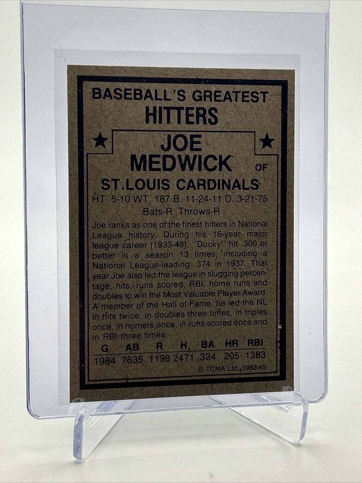 1982 TCMA Greatest Hitters Joe Medwick Baseball Card #45 Mint FREE SHIPPING