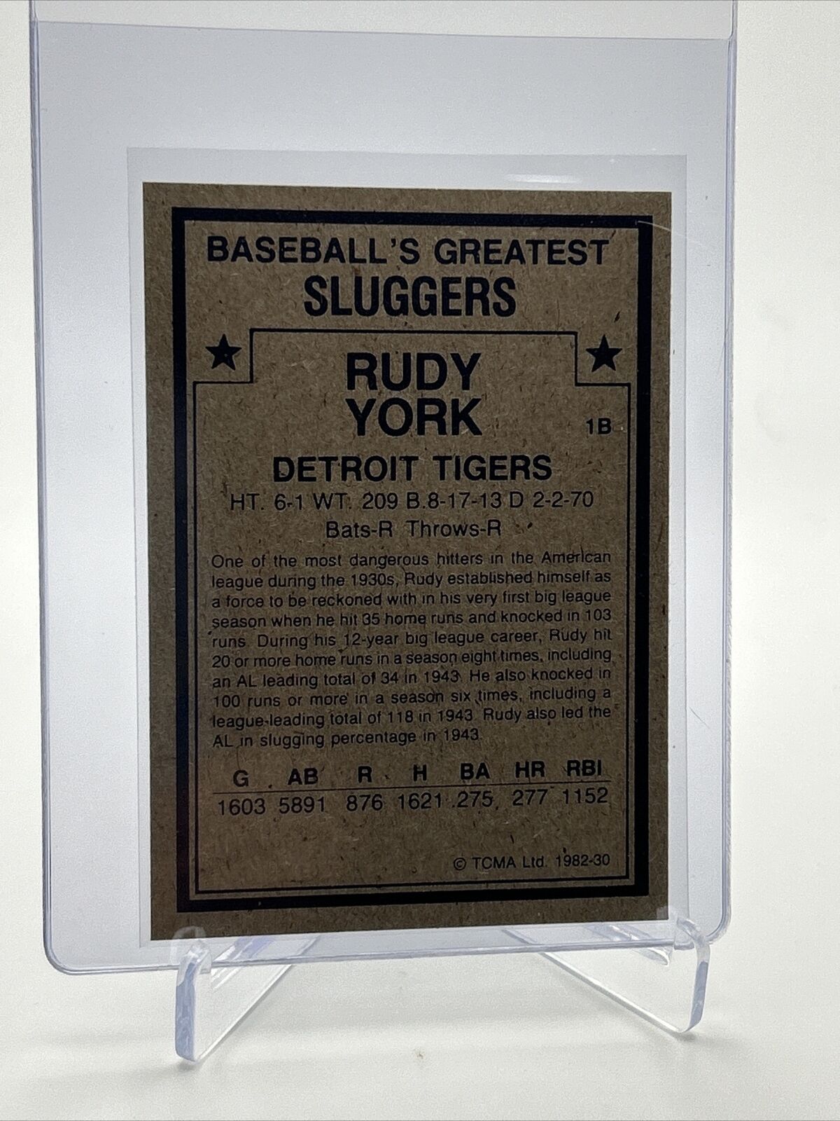 1982 TCMA Greatest Sluggers Rudy York Baseball Card #30 Mint FREE SHIPPING
