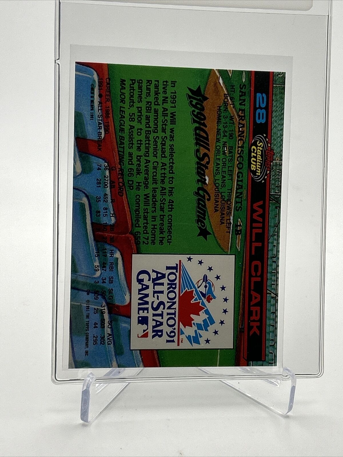1992 Stadium Club Dome Will Clark Baseball Card #28 Mint FREE SHIPPING