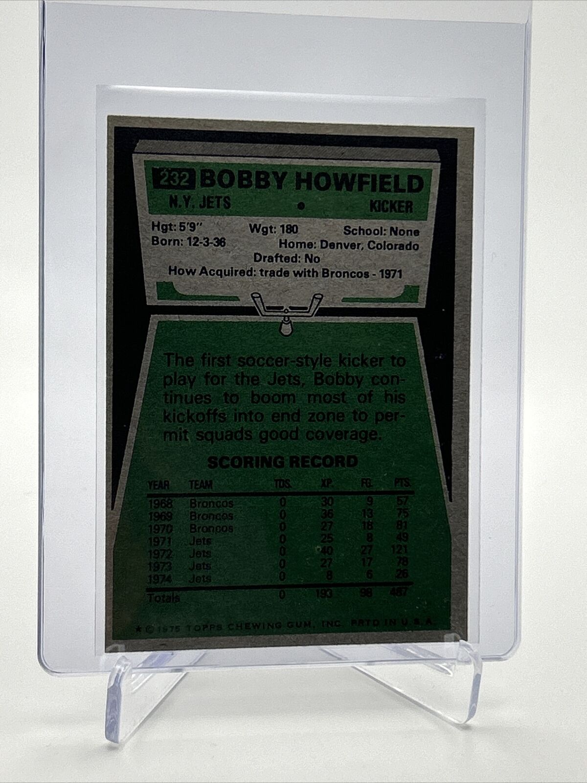 1975 Topps Bobby Howfield Football Card #232 NM Quality FREE SHIPPING