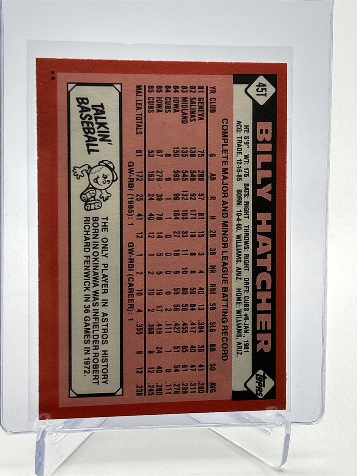 1986 Topps Traded Billy Hatcher Baseball Card #45T NM-MT FREE SHIPPING