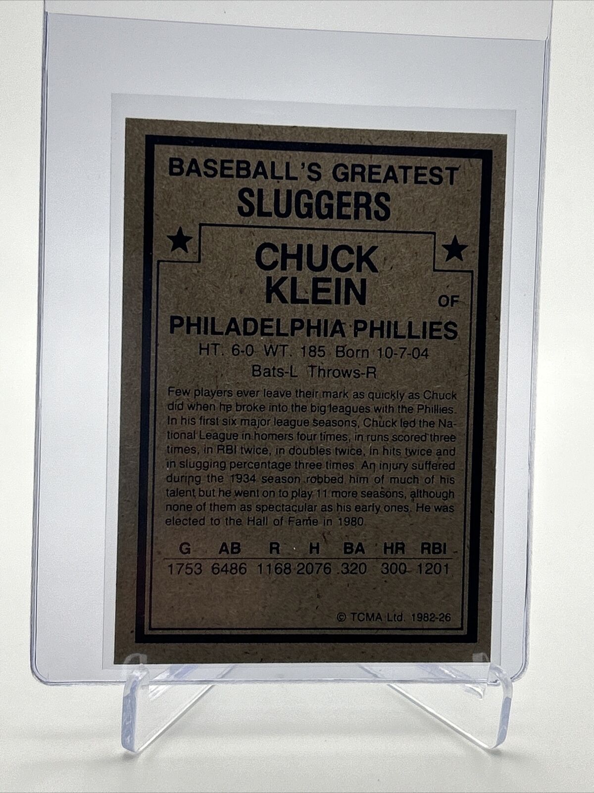 1982 TCMA Greatest Sluggers Chuck Klein Baseball Card #26 Mint FREE SHIPPING