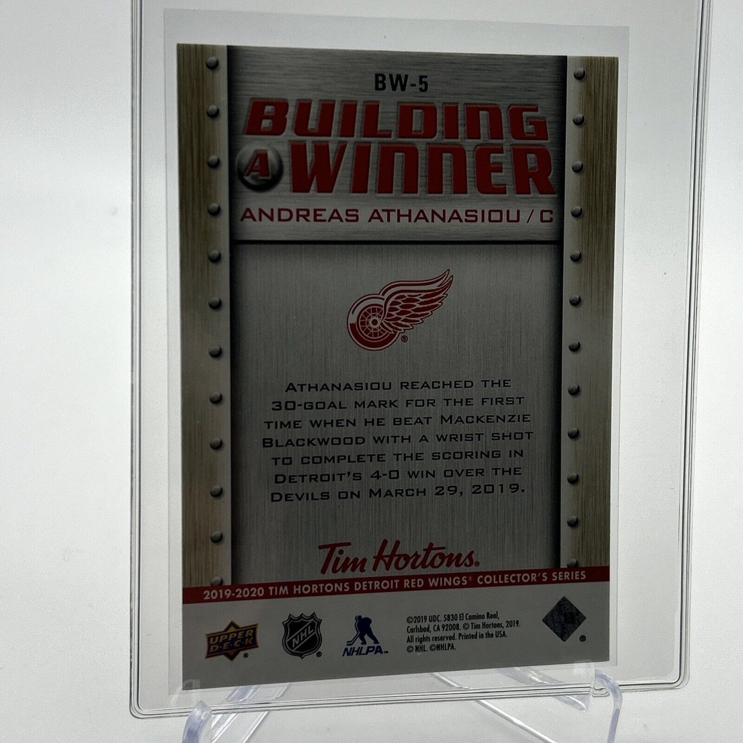2019-20 Upper Deck Tim Hortons Andreas Athanasiou Card #BW5 Mint FREE SHIPPING