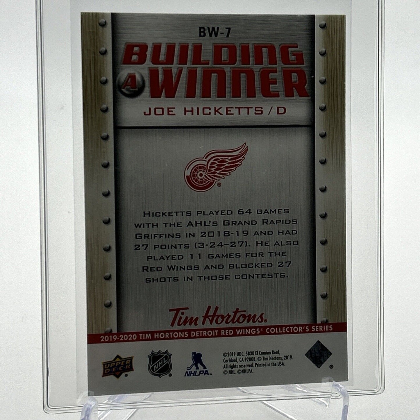 2019-20 Upper Deck Tim Hortons Joe Hicketts Hockey Card #BW7 Mint FREE SHIPPING